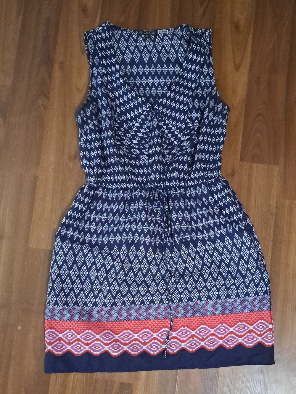 BeBop Navy and Coral Patterned Sleeveless Mini Dress